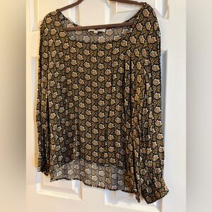 LOFT Asymmetrical Skirt with Floral Black and Orange Pattern